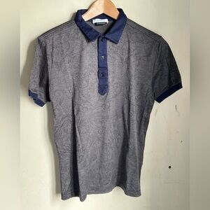 NWOT Versace Collection Men’s Gray Polo with Navy Collar, 100% authentic